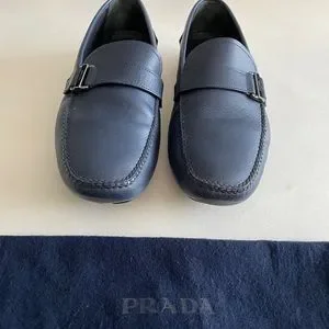 Prada | Shoes | Prada Saffiano Blue Leather Loafers Drivers  display picture 3